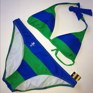 Bikini Top & Bottom Blue Green Stripes Size XS & L